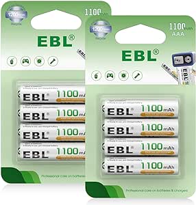 EBL Lot de 8 Piles Rechargeables AAA 1.2V 1100mAh Ni-MH, R03/ AAA Batteries avec 1200 Tech