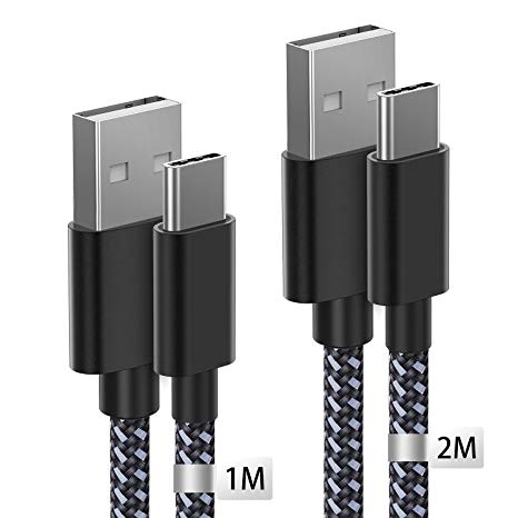 TechRise USB Type-C Cable – 2 Packs Nylon Braided USB-C to US- A Data Transfer Charging Cable Compatible with Galaxy S9/S8, Nintendo Switch, Nexus 5X, Sony XZ, Huawei P9, etc (1M 2M)