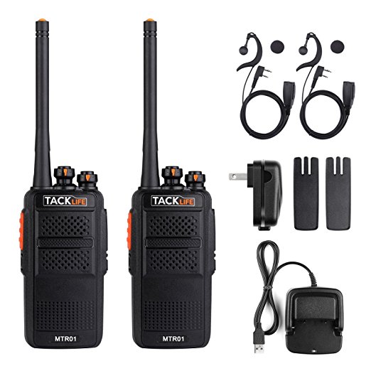 Tacklife MTR01 Advanced Two-Way Radio with Rechargeable 1300MAh Li-ion Battery UHF 400-470MHz Transceiver Earphone Long Working Distance 16 Channels Walkie Talkie | 2 Pcs