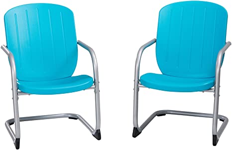 Lifetime 60161 Plastic Retro Outdoor Patio Chairs, Comfort Contoured Polyethylene, 2 Pack, Blue