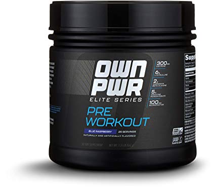 Amazon Brand - OWN PWR Elite Series Pre Workout Powder, Blue Raspberry, 25 Servings, with 5g Creatine, 2g Beta Alanine (as CarnoSyn), 300mg Caffeine & more