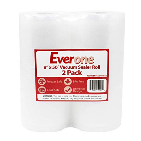 EverOne Vacuum Sealer Bag Roll for Sous Vide and Food Saver, 8" X 50', 2 Count