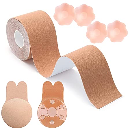 Klebe BH Rückenfrei Push Up BH Set, Brüste Boob Tape Brust Tape, mit 1 Paar Unsichtbarer Silikon Klebe BH und 2 Paar Nippelpads,für große und kleine Brüste,für Damen Abendkleider, Hochzeitskleid