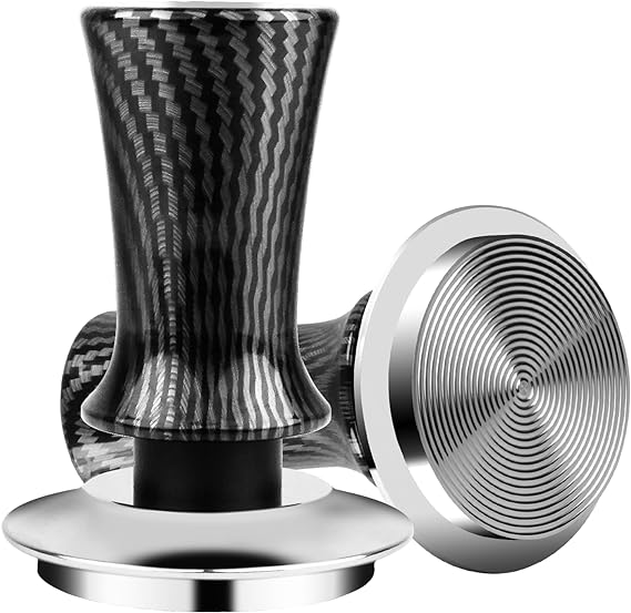 Espresso Coffee Tamper 51MM-Carbon Fiber Color Coffee Tamper Spring Loaded for Coffee Machine Accessories Tool,100% Stainless Steel Ripple Base,Constant 30lb,Compatible with Espresso Coffee Machine