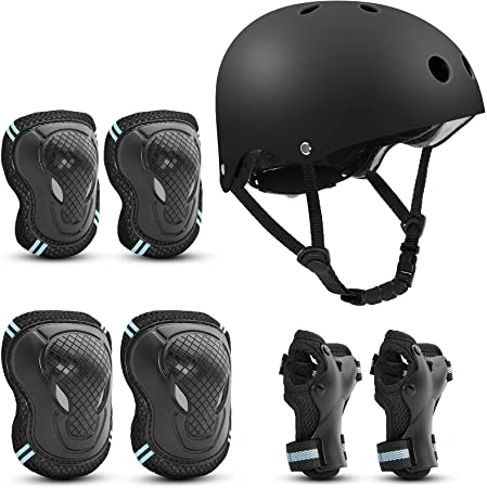 Skateboard Helmet for Adult/Kids, with Knee Pads Elbow Pads Wrist Guards Protective Gear Set for Skateboard, Bike, Rollerblade, Bicycle, Cycling, Roller Skate, Scooter