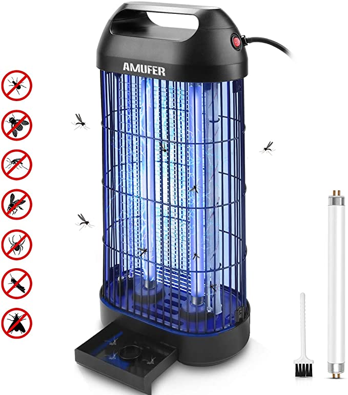 AMUFER Bug Zapper Electric Mosquito Killer/Zapper, Fly Trap Indoor Powerful Insect Killer Fly Zapper with UV Mosquito Lamp for Indoor Home Office,1-Pack Replacement Bulb Included