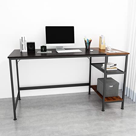 JOISCOPE Computer Desk with Shelves,Laptop Table with Grid Drawer,55 inches(Black Oak Finish)