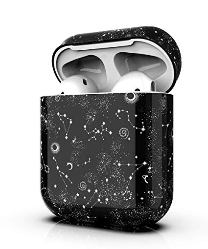 QQcase Airpods Case,Airpod Case Hybrid Sturdy Case Rugged Shockproof High Impact Resistant Cute Cover For Apple Airpod 1st & 2nd Black Universe Space