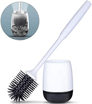 NEWANOVI Toilet Brushes, Silicone Bathroom Toilet Bowl Brush and Holder Set,Non-Slip Handle with TPR Soft Bristle for Cleaning and Scrubbing Bathroom Floors