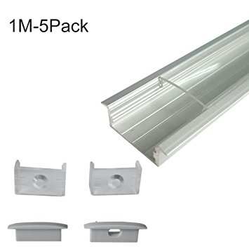 inShareplus 5Pack 3.3ft/1m LED Aluminum Channel Profile, Aluminum Extrusion with Clear Cover U-Shape Surface Mount for Double Row 3528 5050 LED Strip Lights Installation