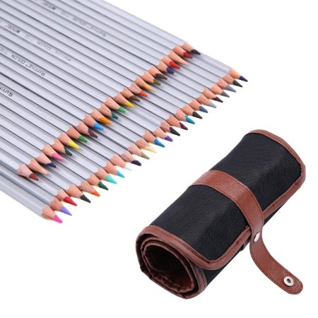 SUNYOU 48 Assorted Color Marco Drawing Art Colored Pencils with Roll UP Washable Canvas Pencil Bag Pouch Wrap Set for Artist Sketch£¨48-color with pencil holder£©