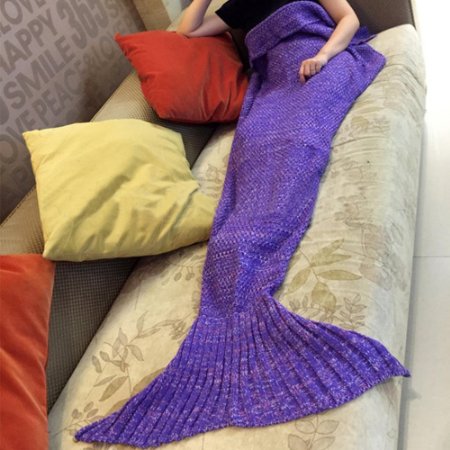 LAGHCAT Mermaid Tail Blanket Crochet and Mermaid Blanket for Adult, Sleeping Bags (35.5"x71", blue-purple)