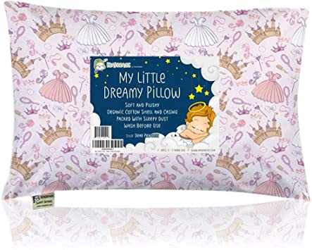 Toddler Pillow With Pillowcase - 13X18 Soft Organic Cotton Baby Pillows For Sleeping - Machine Washable - Toddlers, Kids, Infant - Perfect For Travel, Toddler Cot, Bed Set (Dear Princess)