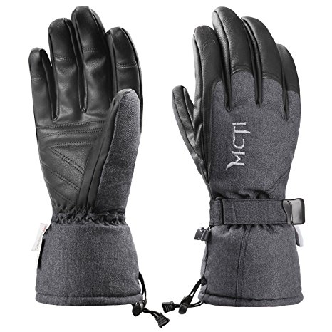 MCTi Waterproof Windproof Men's Winter Ski Snowboard Leather Thinsulate Work Gloves Gauntlet