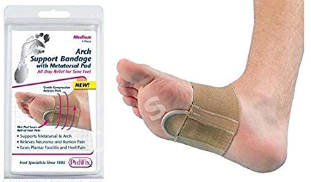 PEDIFIX Arch Support Compression Bandage with Metatarsal Pad P6002 Relieves Neuroma Bunion Heel Pain Plantar Fasciitis (Medium)