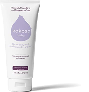 Kokoso Baby Wash and Shampoo - Organic & Natural for Delicate Skin, Scalp and Hair - Fragrance Free