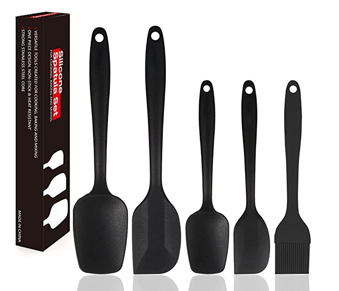 HY Silicone Spatula Set 5-piece - 600ºF Heat-Resistant Baking Spoon Spatula - Seamless One-Piece Design Easy to Clean - Non-Stick Silicone Rubber with Stainless Steel Core - With Gift Box