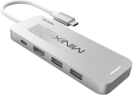 MINIX NEO Storage, 480GB Aluminum USB-C Multiport SSD Storage Hub, built-in M.2 SSD Storage with HDMI [4K @ 30Hz], 2 x USB 3.0 and USB-C for Power Delivery, Compatible for Apple MacBook. Silver