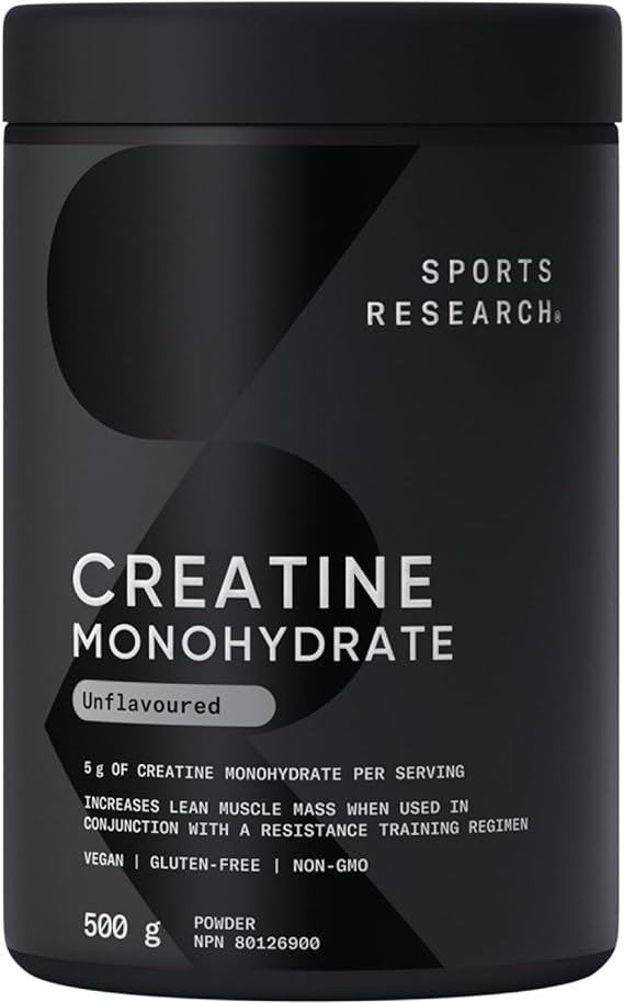 Sports Research Creatine Monohydrate - Gain Lean Muscle, Improve Performance and Strength and Support Workout Recovery - 5g Micronized Creatine - Unflavoured, 100 Servings - 500g