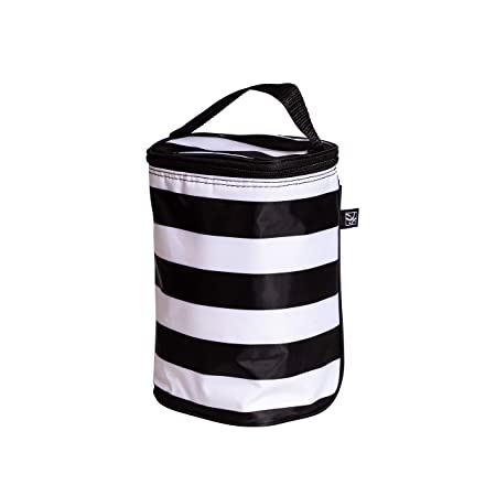 J.L. Childress Tall Twocool, Breastmilk Cooler, Baby Bottle & Baby Food Bag, Insulated & Leak Proof, Ice Pack Included, Fits 2-4 Bottles, Black/White Stripe