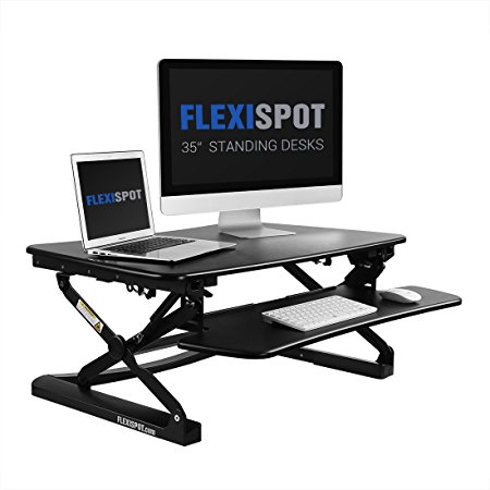 FlexiSpot Stand up Desk - 35 Height Adjustable Standing Desk Riser with Removable Keyboard Tray (Black)