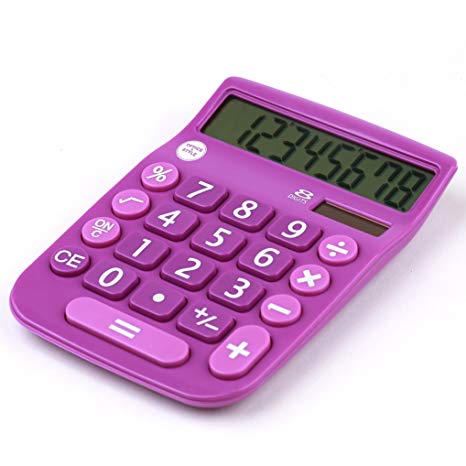 Office Style 8 Digit Dual Powered Desktop Calculator, LCD Display, Purple