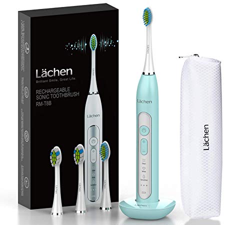 Lächen Electric Toothbrush, USB Rechargeable Sonic Toothbrush, 9 Customizable Brushing Experiences and 3 Hours Charge for 60 Days Use, 4 Brush Heads and IPX7 Waterproof with Smart Timer.