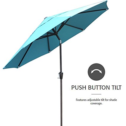 KdGarden 9 ft Water Resistant Aluminum Push Button Tilt Patio Umbrella with Easy Hand Crank, Pool Deck Umbrella with Wind Vent, Light Blue