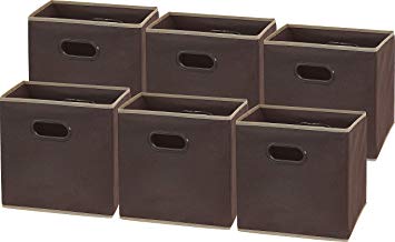 6 Pack - SimpleHouseware Foldable Cube Storage Bin with Handle, Brown (12-Inch Cube)