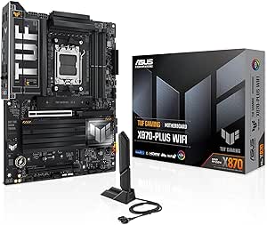 ASUS TUF Gaming X870-PLUS WiFi AMD AM5 X870 ATX Motherboard, 16 2 1, 80A SPS Power Stages, DDR5, PCIe 5.0 Ready, Four M.2 Slots, Wi-Fi 7, 2.5Gb LAN, HDMI, USB4® 40Gbps, SATA 6 Gbps, USB 20Gbps Type-C