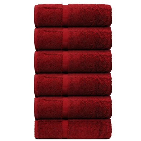 Luxury Hotel & Spa Towel Turkish Cotton Hand Towels - Cranberry - Dobby Border - Set of 6