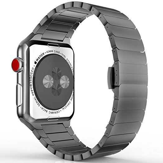 MoKo Strap for Apple Watch 42mm Series 3 / 2 / 1, Stainless Steel Replacement Smart Watch Band Wrist Strap with Butterfly Buckle Clasp for Apple Watch Nike 42mm 2017 - Space GRAY