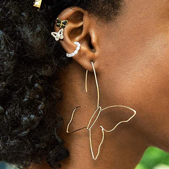 fxmimior Fashion Women Bohemian Gold Big Butterfly Earrings Tassels Long Chain Drop Dangle Earrings Jewelry for Women and Girls