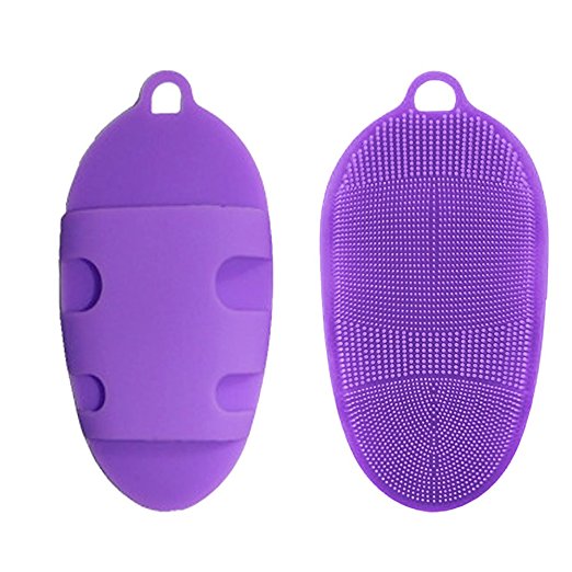 Soft Silicone Body Scrubber Sponge - Justdo 100% Pure Silicon Material Shower Washing Sponge Scrubber Bathing Brush Cleaner Face Washing Exfoliation Bathing Glove - BPA-free, FDA-approved (purple)