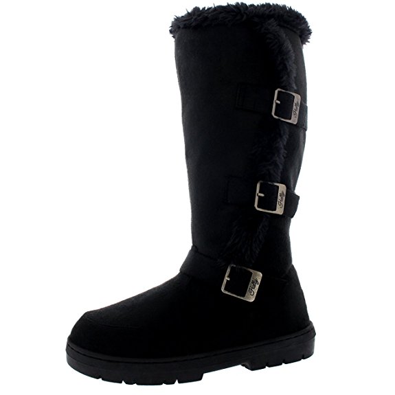 Womens Tall Three Buckle Fur Lined Waterproof Winter Rain Snow Boots Inside Zip