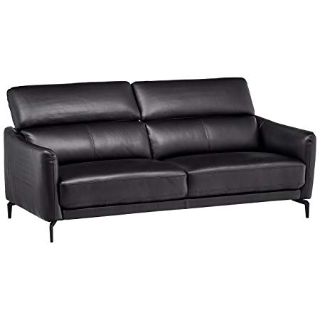 Rivet Kaden Mid-Century Modern Adjustable Headrest Leather Loveseat Sofa, 77.5"W, Black Leather