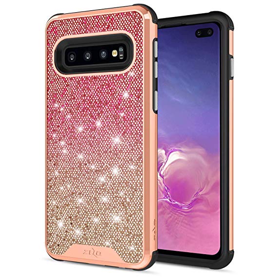 Zizo Wanderlust Series Compatible with Samsung Galaxy S10 Plus Case Dual Layer with Glitter Design Rose Mint