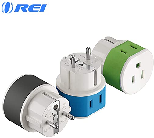 Orei Germany, France, Schuko Travel Plug Adapter - 2 USA Inputs - 3 Pack- Type E/F (US-9) - Does Not Convert Voltage