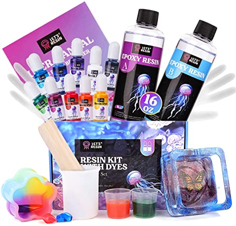 LET'S RESIN Resin Kits for Beginners, 473ml/16oz Epoxy Resin Kit with 10 Colors Resin Pigment, Resin Accessories, Crystal Clear Resin Kits for Jewelry Making, Art Craft