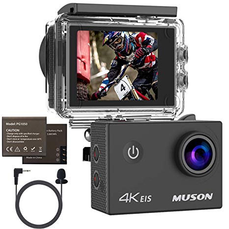 Action Camera 4k 16MP 170° Wide Angle Camera, MUSON M10 30M Waterproof 2.0-inch LCD Monitor Sports Camera WiFi HD with Dual 1050mAh Rechargeable Battery Motion Camera for Bicycle/Motorcycle Sports DV (Black)