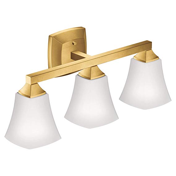 Moen YB5163BG Voss 3-Light Dual-Mount Bath Bathroom Vanity Fixture with Frosted Glass, Brushed Gold