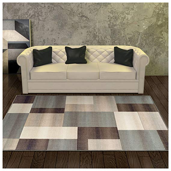 Superior Elegant Clifton Area Rug, Geometric Rectangular Tile Modern Pattern, 6' x 9', Light Blue