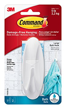 Command Designer Bath Hook, Large, White, 1-Hook with Water-Resistant Strips (17083B-ES)