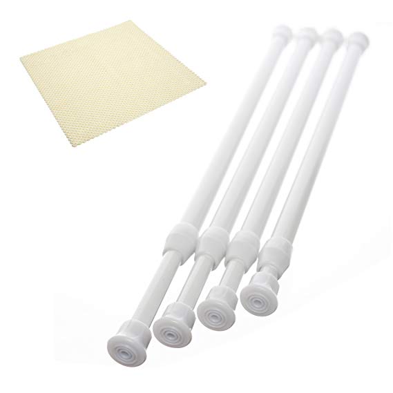 Danily 4 Pack Cupboard Bars Adjustable Spring Tension Rods 30 to 50 cm, White, Comes with a Non Slip Shelf Liner