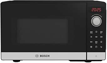 Bosch FEL023MS2 Serie 2 Mikrowelle, 26 x 44 cm, 800 W, Drehteller 27 cm, Türanschlag Links, AutoPilot 8 8 Automatikprogramme, Reinigungsunterstützung, LED-Touchdisplay, Edelstahl