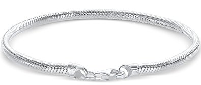 925 Sterling Silver Italian 3.0mm Snake Chain Bracelet for European Bead Charms 6.5 , 7.0, 7.5, 8.0, 8.5, 9.0 Inches With Free Gift