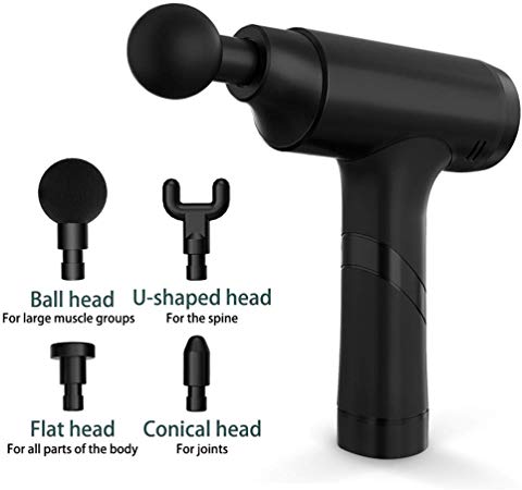 Upgrade Massage Gun, Muscle Massage Gun Deep Tissue Percussion Muscle Massager Pain Relief for Athletes, Cordless Handheld Electric Body Massager with 4 Replaceable Heads (Black)