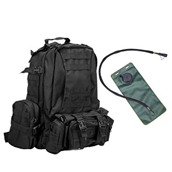 Pinty Premium Large Volume Tactical Backpack Bundle with 3L Hydration Water Bladder and Molle Bags Heavy Duty Nylon