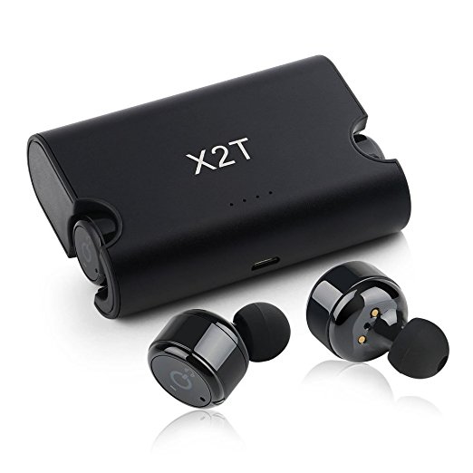BSR International X2T Wireless Bluetooth Earbuds Min Stereo Earphones, In-ear Headset with Mic, Bluetooth Noise Cancelling Headphones One Cent Sized, Magnetic Charging Case and Small Bag Included