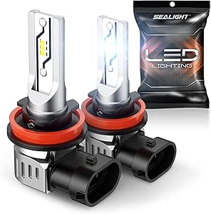 SEALIGHT H11 LED Fog Light Bulbs or DRL, 10000LM H8 H9 H16 Fog Lights LED Bulbs 600% Brightness Upgrade, 1:1 Size 100% Successful Installation for Trucks Cars, Pack of 2